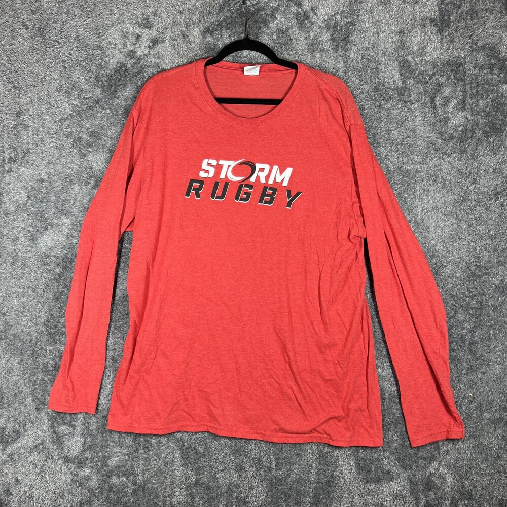 Storm Rugby Shirt Mens XL Red Long Sleeve Ring Spun Fan Favorite Graphic Tee